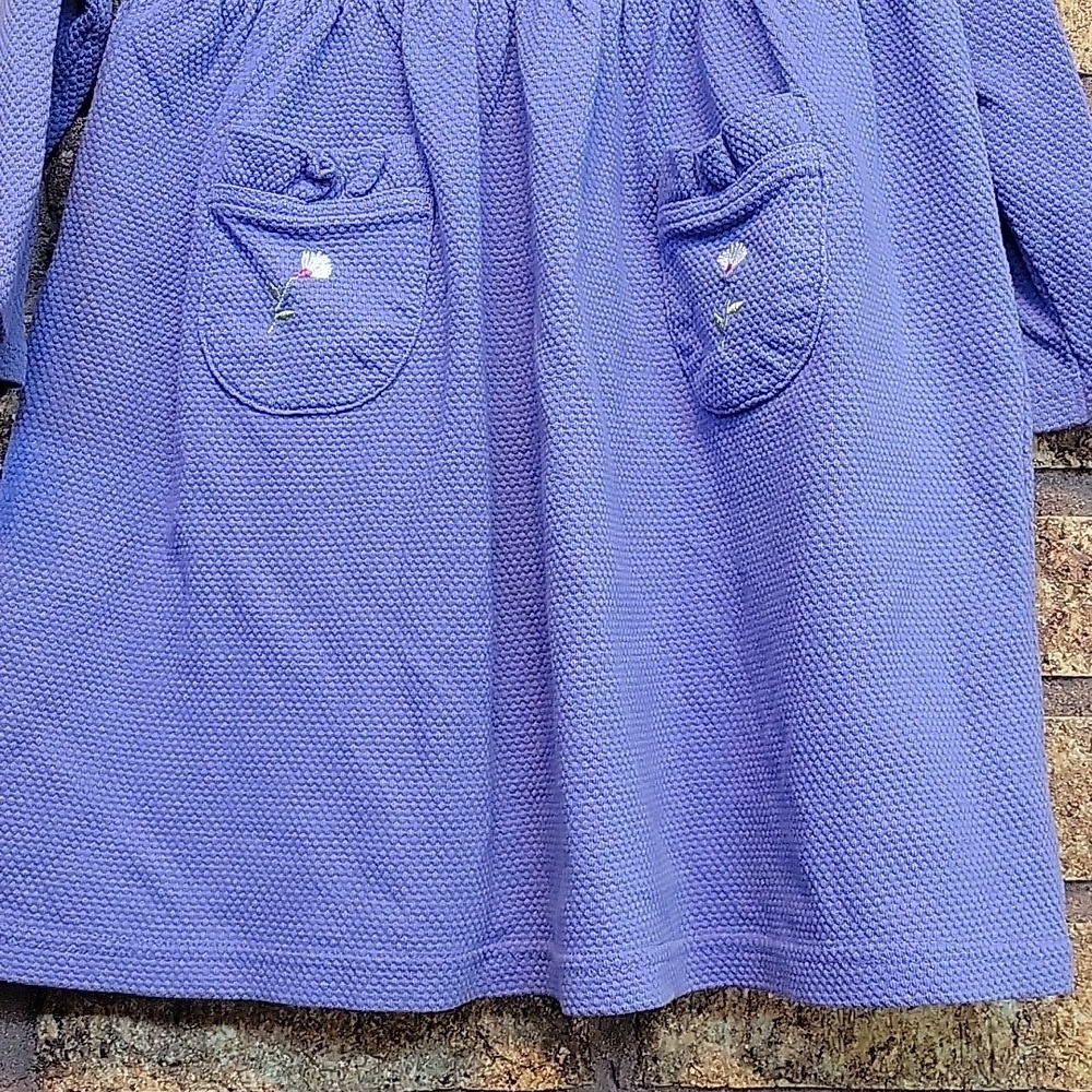 Buster Brown Purple Waffle Knit Dress with Floral Accents and Pocketd Size 3T - Picture 7 of 8